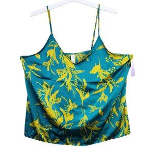 Womens Stars Above Green Gold Floral Print Cami Pajama Top Polyester Stretch XXL